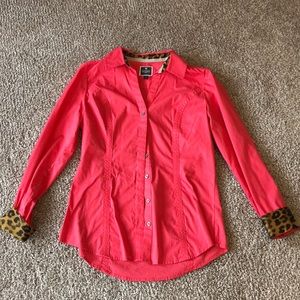 Express Button Down Shirt with Cheetah Accents